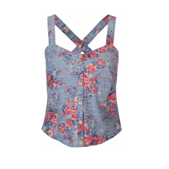Full Tilt Tops - Denim floral corset top